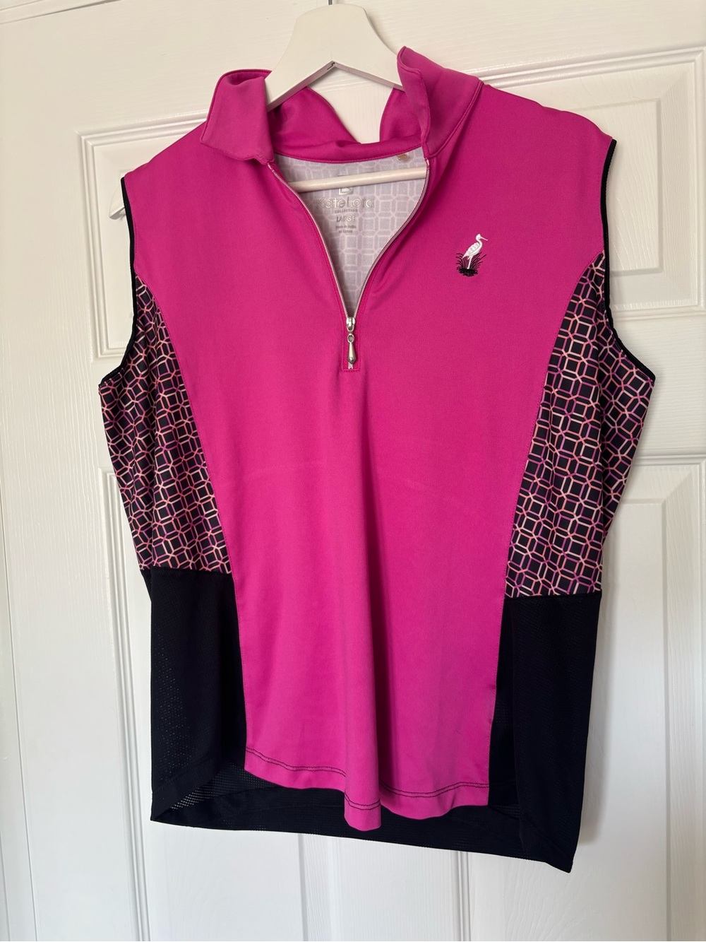 Sleeveless Bright Pink Performance Zip-Front Tank Top